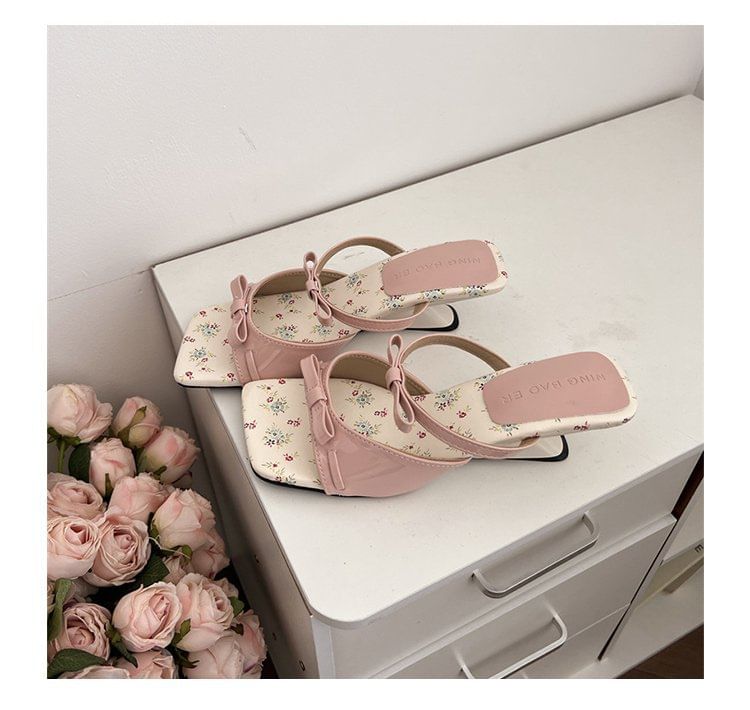 Square Bow Toe Wedge Heel Sandals