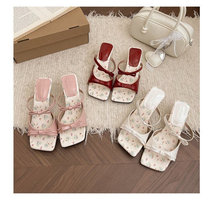Square Bow Toe Wedge Heel Sandals
