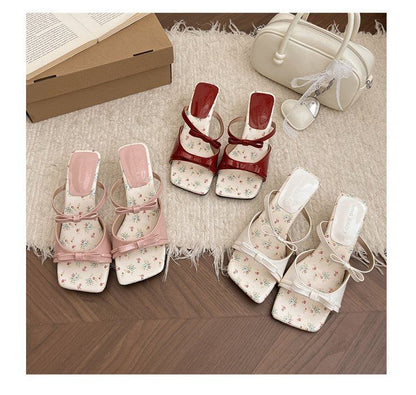 Square Bow Toe Wedge Heel Sandals