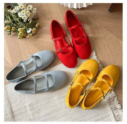 Faux Suede Mary Jane Plain Shoes Cutout