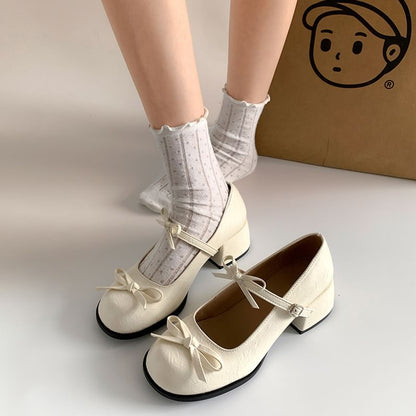 Pumps Accent Block Mary Ribbon Jane Heel