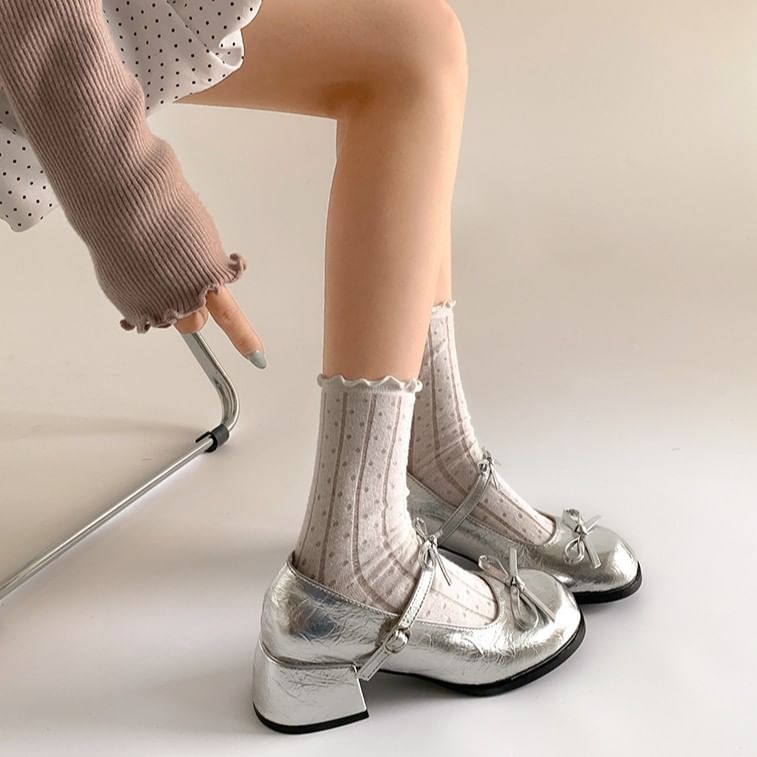 Pumps Accent Block Mary Ribbon Jane Heel