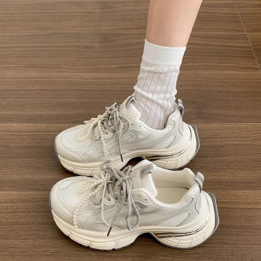 Platform Sneakers Lace-Up Mesh