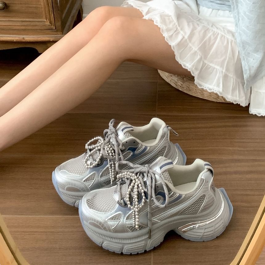 Platform Sneakers Lace-Up Mesh