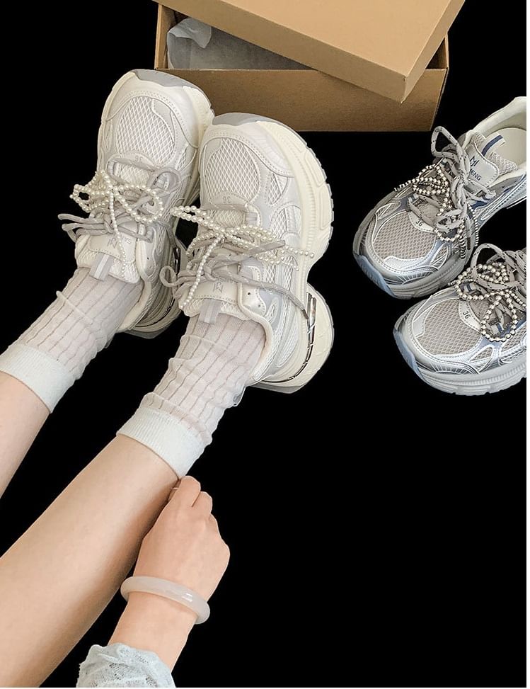 Platform Sneakers Lace-Up Mesh