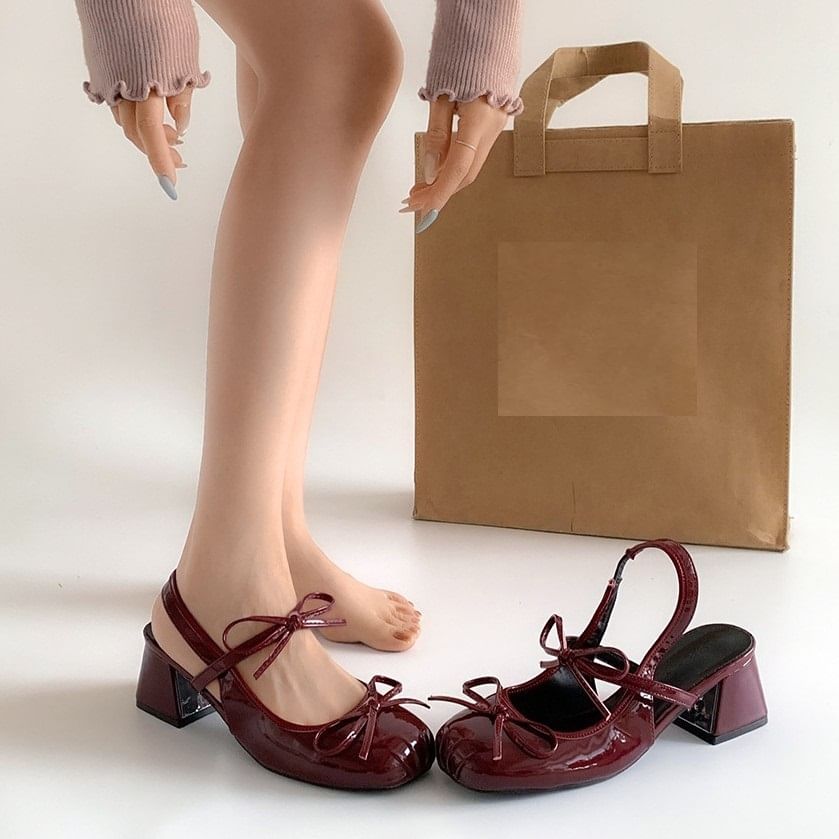 Sandals Accent Ribbon Block Slingback Heel