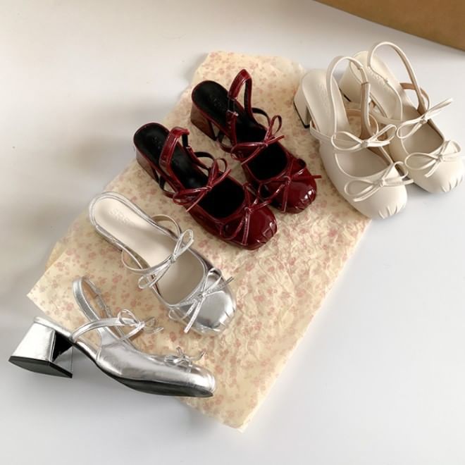 Sandals Accent Ribbon Block Slingback Heel