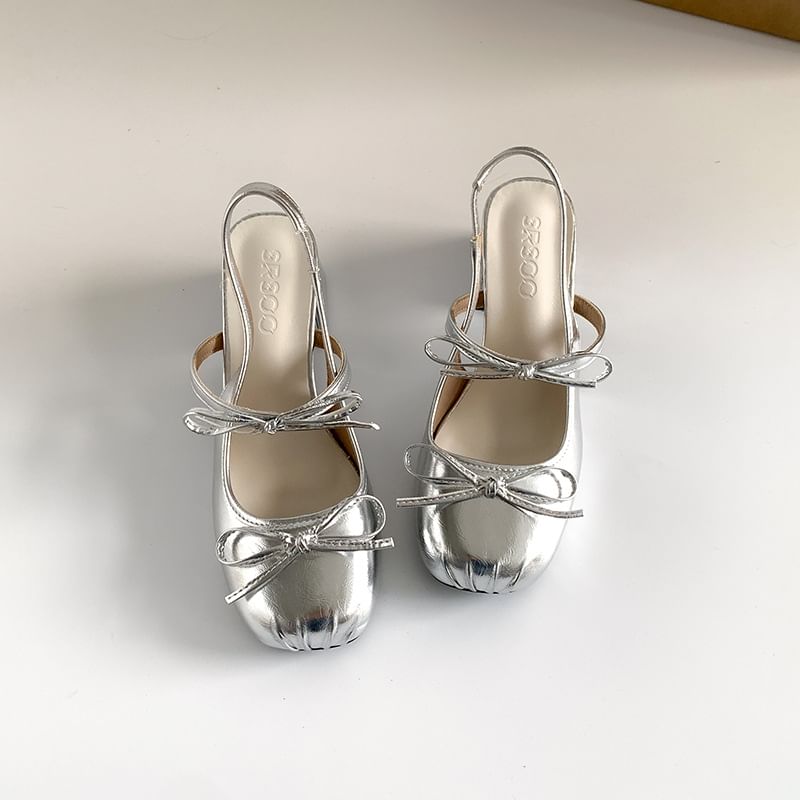 Sandals Accent Ribbon Block Slingback Heel