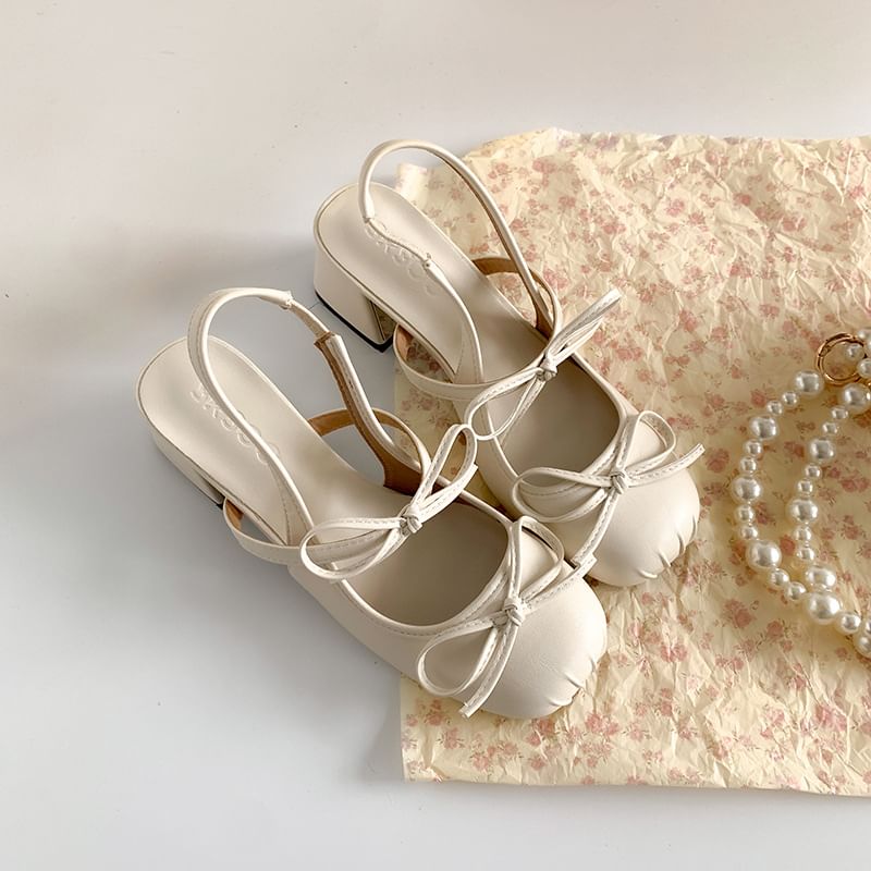 Sandals Accent Ribbon Block Slingback Heel