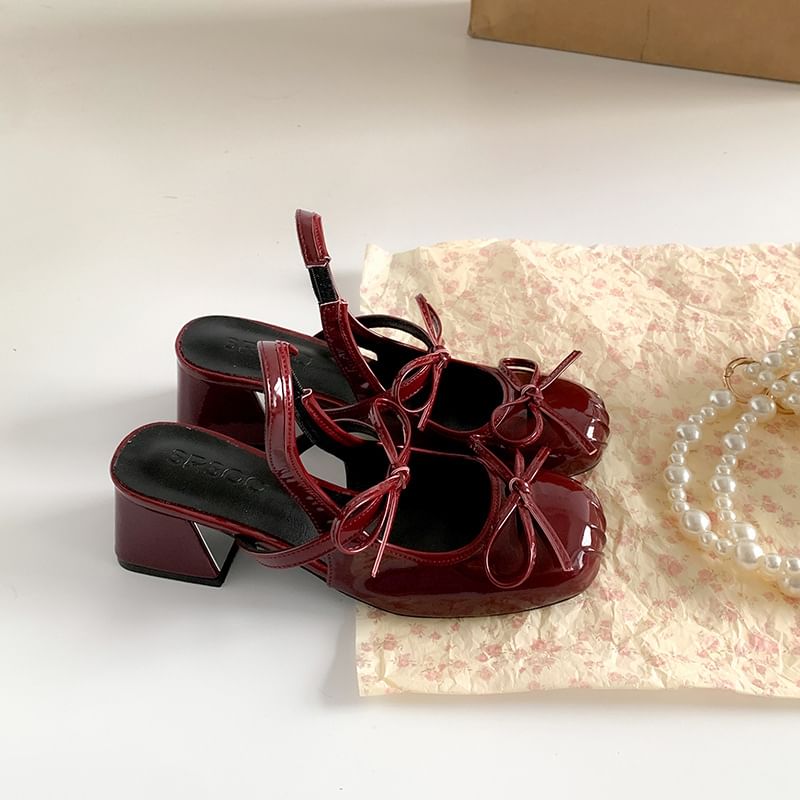 Sandals Accent Ribbon Block Slingback Heel