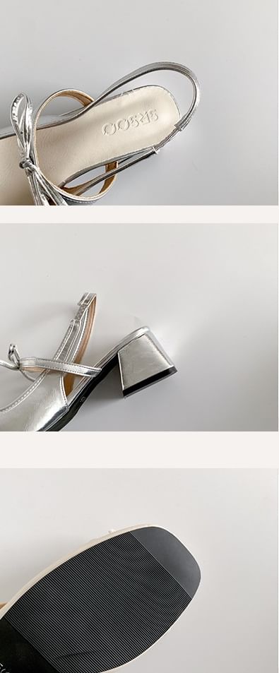 Sandals Accent Ribbon Block Slingback Heel