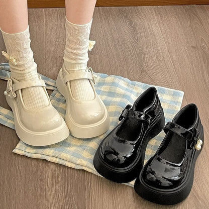 Leather Shoes Platform Jane Mary Faux