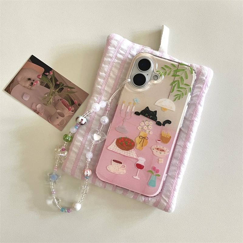 Case Phone Strap Set Table Meal / Cat