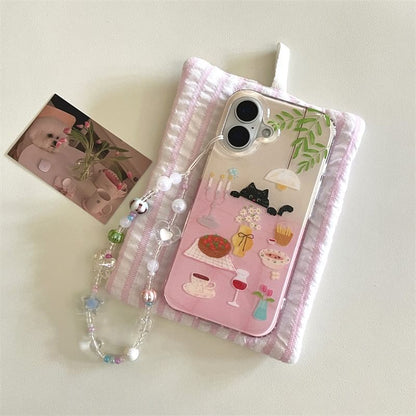 Case Phone Strap Set Table Meal / Cat