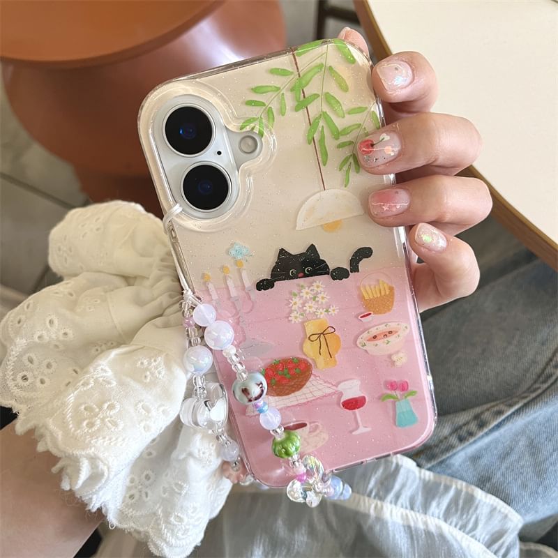 Case Phone Strap Set Table Meal / Cat