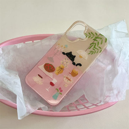 Case Phone Strap Set Table Meal / Cat