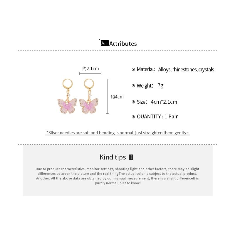 Alloy Cuff Glaze Rhinestone Earring / Butterfly Dangle Ear