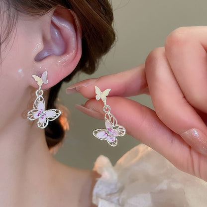 Alloy Cuff Glaze Rhinestone Earring / Butterfly Dangle Ear