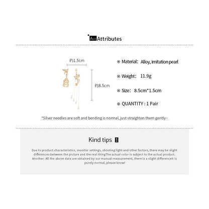 Pearl Alloy Faux Cage Asymmetrical Bird Dangle Earring