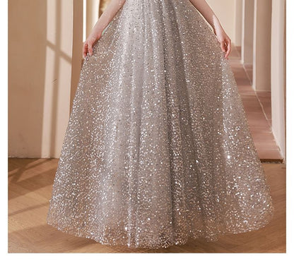 Evening Gown Neck A-Line Cutout Halter Sequin