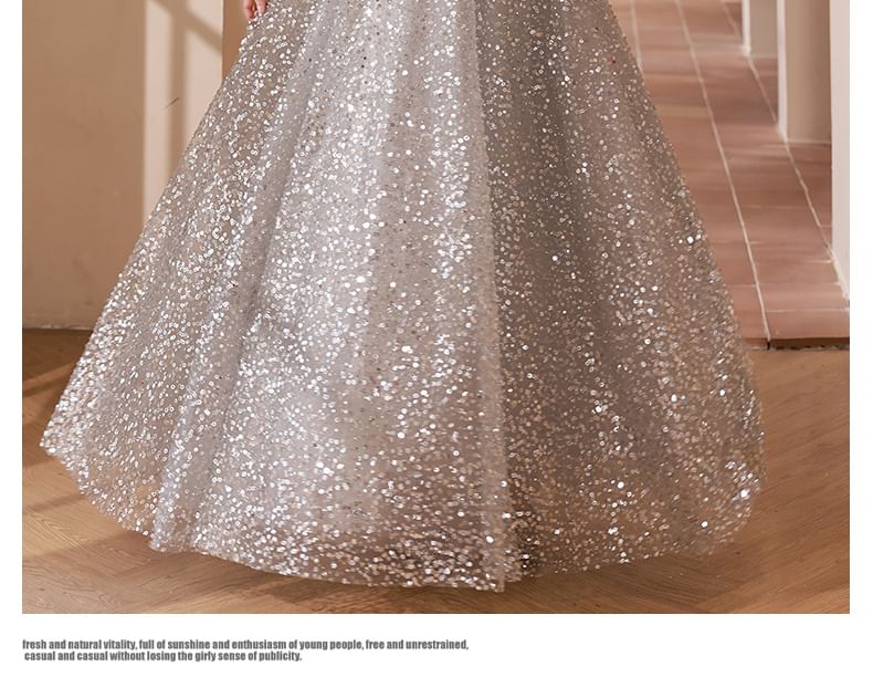 Evening Gown Neck A-Line Cutout Halter Sequin