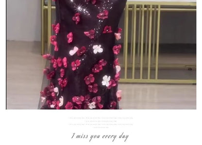 Gown Evening Short-Sleeve Mermaid Sequin Off-Shoulder Floral Accent