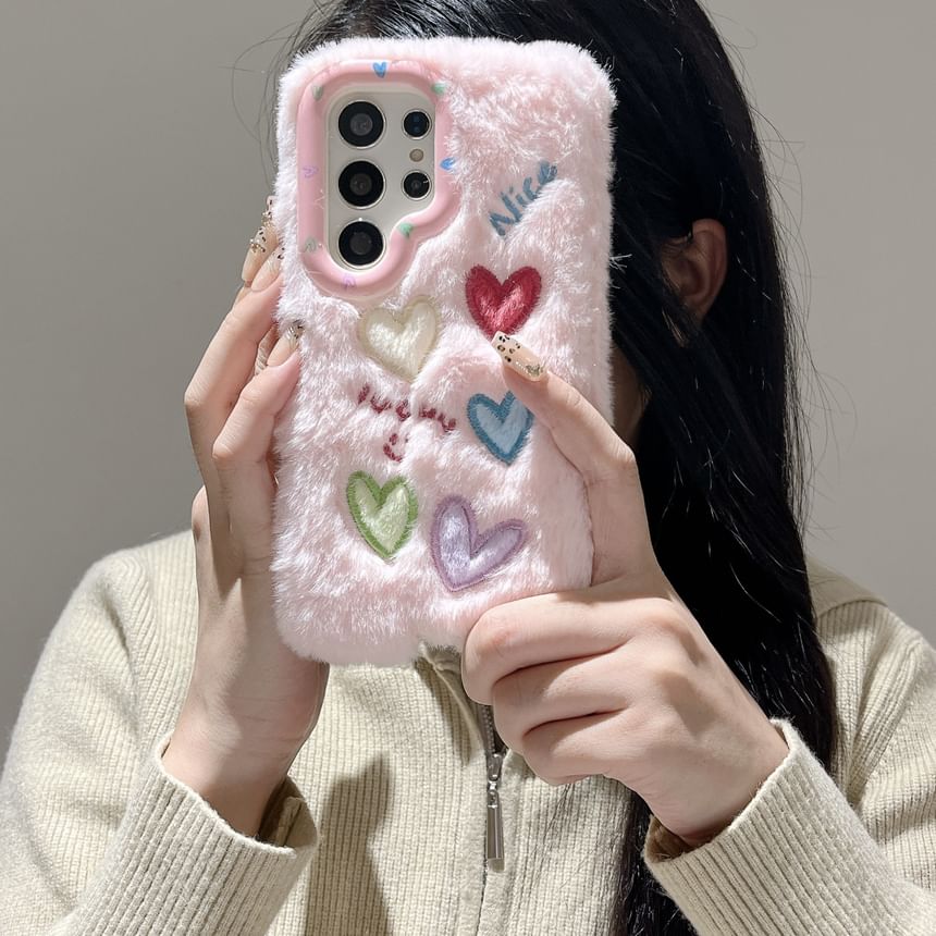Heart Embroidered Chenille Phone Case with Stand
