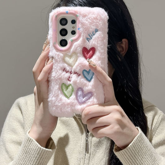 Heart Embroidered Chenille Phone Case with Stand