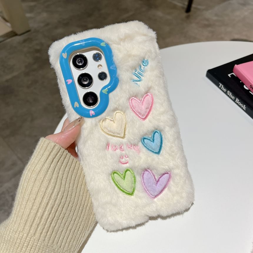 Heart Embroidered Chenille Phone Case with Stand