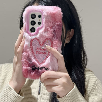 Heart Embroidered Chenille Phone Case with Stand