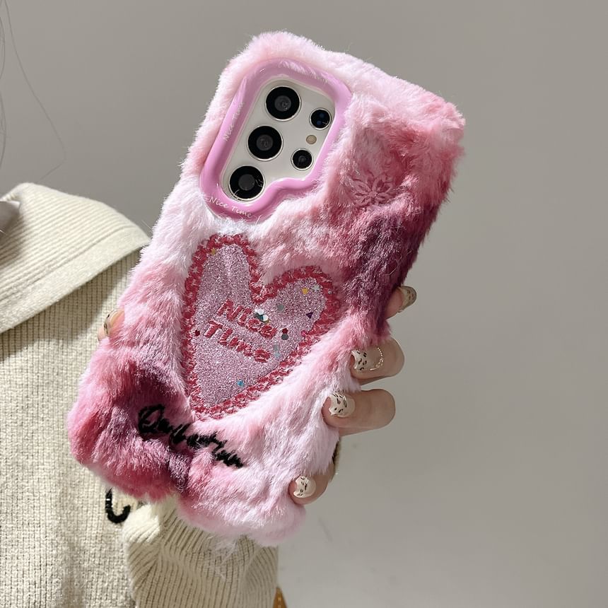 Heart Embroidered Chenille Phone Case with Stand