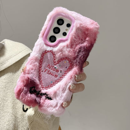 Heart Embroidered Chenille Phone Case with Stand