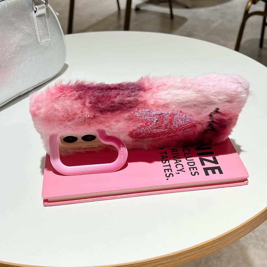 Heart Embroidered Chenille Phone Case with Stand