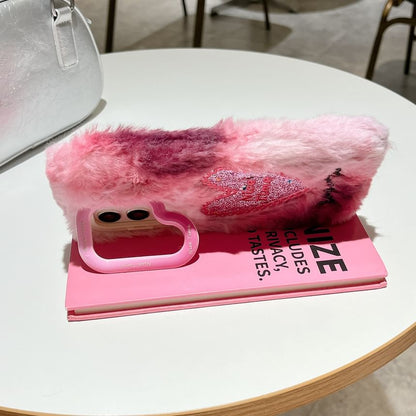 Heart Embroidered Chenille Phone Case with Stand