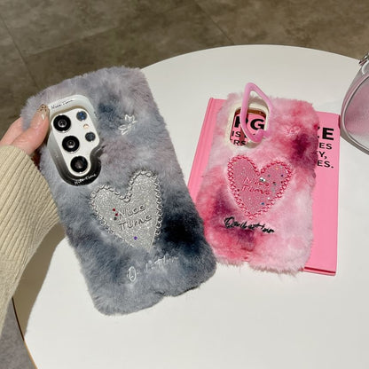 Heart Embroidered Chenille Phone Case with Stand