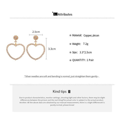 Heart Earring Drop Alloy Rhinestone
