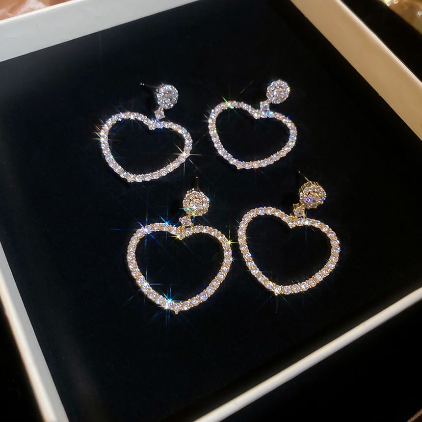 Heart Earring Drop Alloy Rhinestone