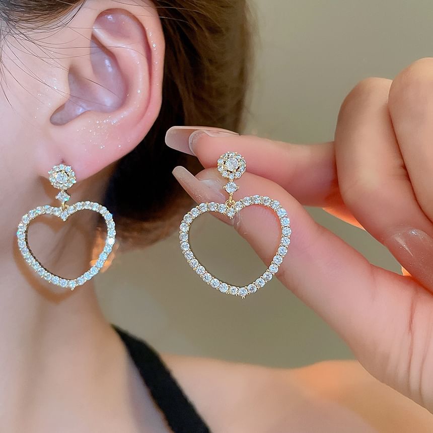 Heart Earring Drop Alloy Rhinestone