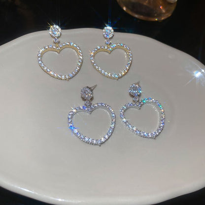 Heart Earring Drop Alloy Rhinestone