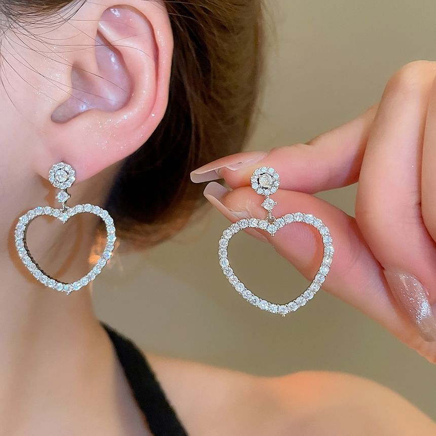 Heart Earring Drop Alloy Rhinestone