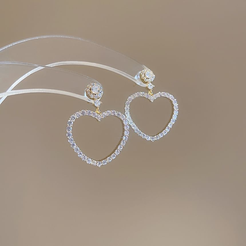 Heart Earring Drop Alloy Rhinestone