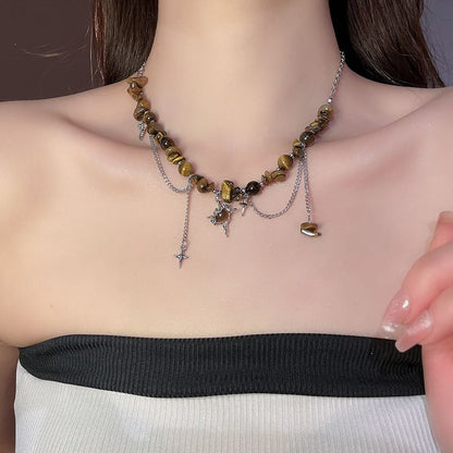 Faux Alloy Gemstone Star (Various Designs) Choker Bead Pendant