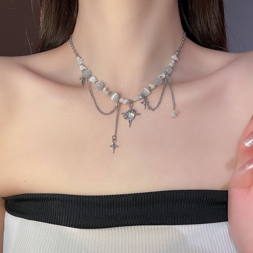 Faux Alloy Gemstone Star (Various Designs) Choker Bead Pendant