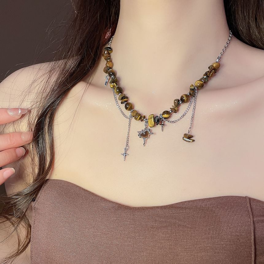 Faux Alloy Gemstone Star (Various Designs) Choker Bead Pendant