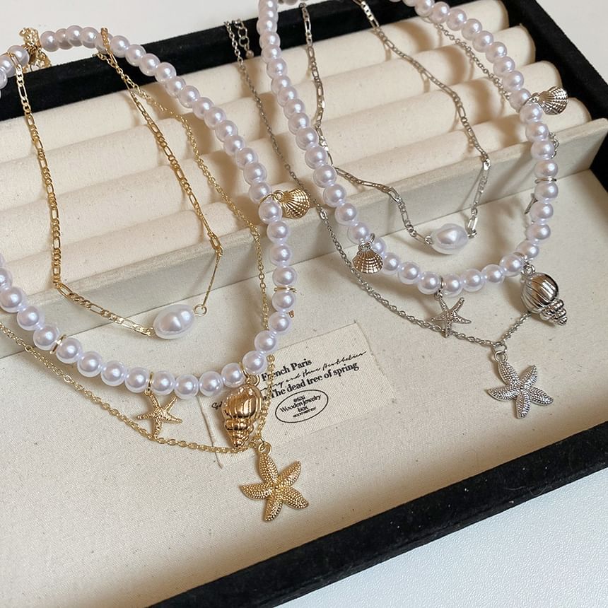 of Pearl + Necklace 3: Pendant Alloy Choker Starfish Faux Set