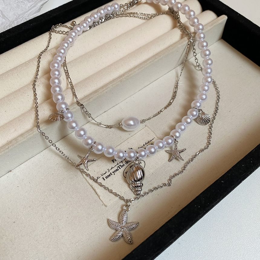 of Pearl + Necklace 3: Pendant Alloy Choker Starfish Faux Set