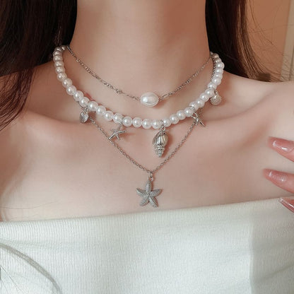 of Pearl + Necklace 3: Pendant Alloy Choker Starfish Faux Set