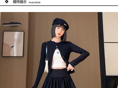 High Waist A-Line Lace Skirt Plain Mini Trim