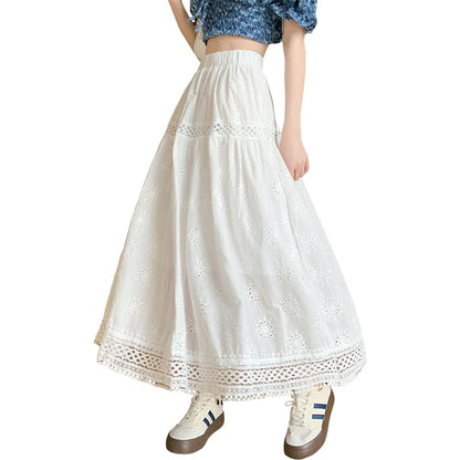 Designs) Embroidered Midi (Various Plain Waist A-Line Skirt Elastic