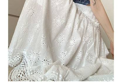 Designs) Embroidered Midi (Various Plain Waist A-Line Skirt Elastic